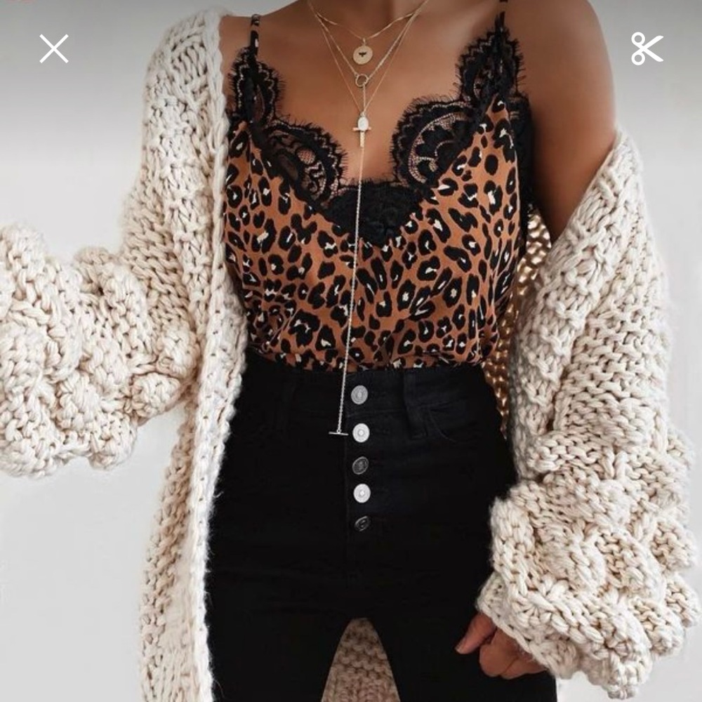 VICI Collection Leopard Print Cami Tank with Black Lace - Picture 4 of 5